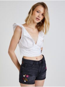 White Women's Cropped Top with Ruffles