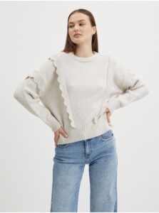 Creamy Women's Ribbed Sweater with Trim