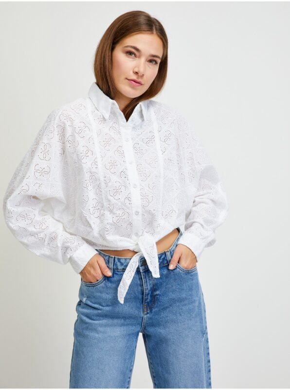 White Women's Patterned Cropped Shirt