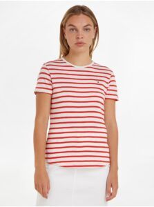 White and Red Women's Striped T-Shirt