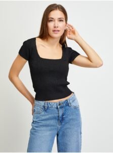 Black Women's Ribbed Cropped T-Shirt