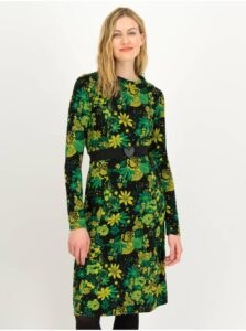 Black-green Women's Floral Dress with Belt