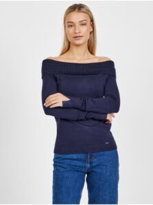 Dark Blue Women's Sweater with Exposed Shoulders