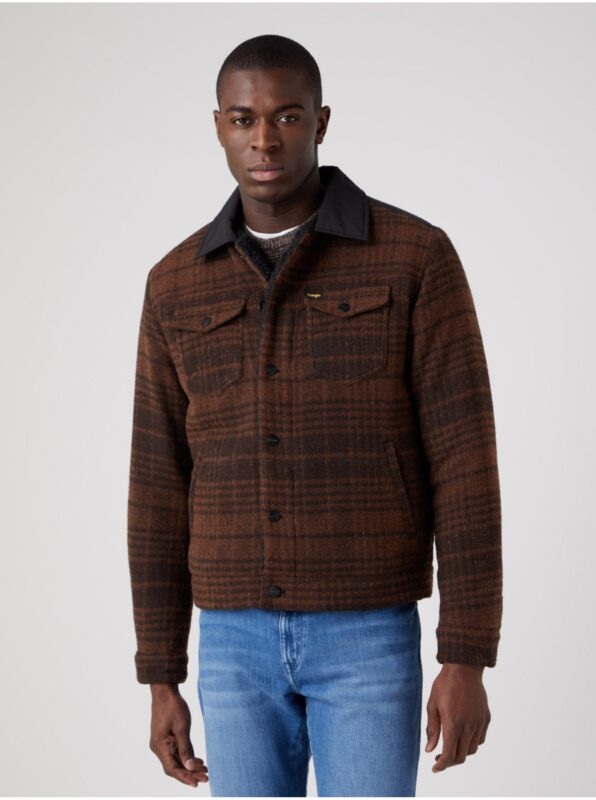 Dark Brown Men's Plaid Shirt Jacket
