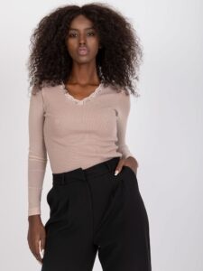 Dark beige ribbed blouse with