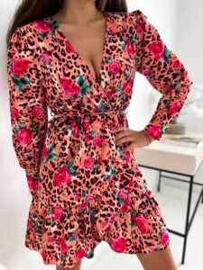 Salmon wrap dress with floral