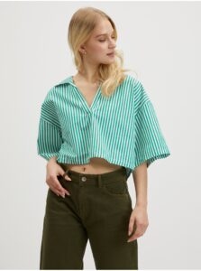White and Green Ladies Striped Blouse Noisy