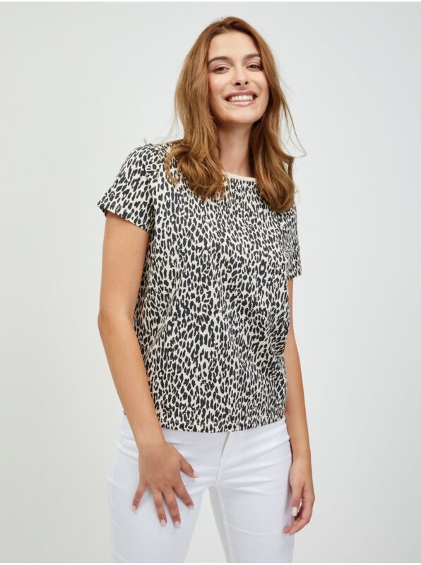 Beige T-shirt with animal pattern