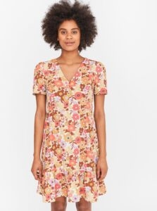 Brown-cream Floral Dress with Buttons Noisy