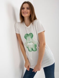 Ecru-green cotton women's T-shirt with