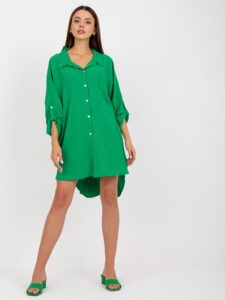 Green casual dress with collar