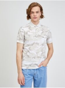 White-Beige Men's Patterned Polo T-Shirt Tommy
