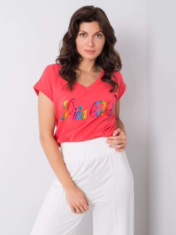 Coral T-shirt with colorful