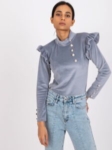 Grey velour blouse with
