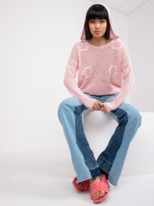 Light pink classic sweater with openwork