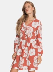 Brick floral dress with buttons
