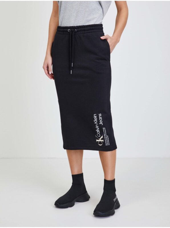 Black Ladies Tracksuit Midi Skirt with Slit