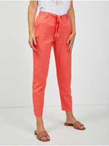 Coral shortened linen chino trousers with
