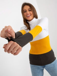 Ecru-yellow basic striped women's blouse