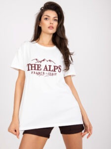 White and brown cotton T-shirt loose