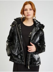 ARMANI EXCHANGE Black Quilted Glossy Jacket with detachable