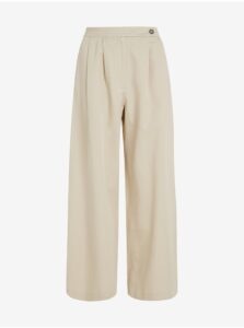 Beige women's wide trousers with linen