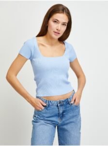 Light Blue Women's Ribbed Cropped T-Shirt