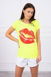 Lip print blouse neon yellow