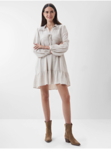 Beige Women's Short Dress with Wool