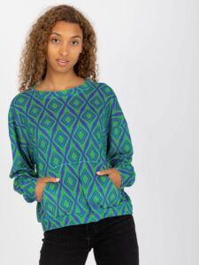 Green-blue velour sweatshirt with print