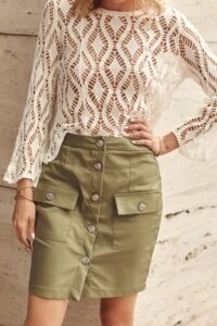 Khaki button-down miniskirt