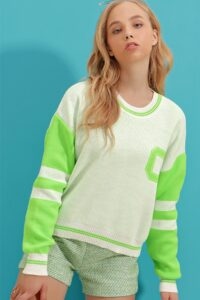 Trend Alaçatı Stili Sweater - Green