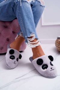 Women's slippers with fur Panda