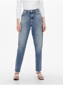 Blue mom fit jeans with embroidered effect