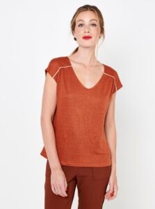 Brown linen blouse with buttons on the
