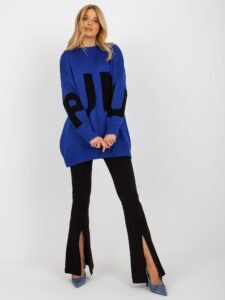 Cobalt blue oversize long sweater with