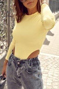 Yellow ribbed bodysuits with