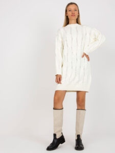 Ecru knitted minidress with stand-up
