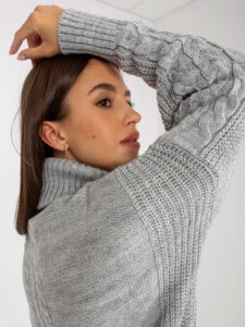 Gray minidress knitted with turtleneck