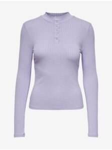 Light purple ribbed T-shirt with stand-up collar