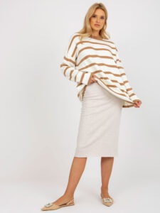Light brown and ecru striped oversized sweater with