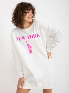 Ecru-pink long oversize sweatshirt