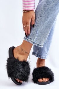 Women's Fur Slides Black