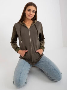 Khaki women's zippered sweatshirt with