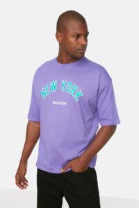 Trendyol Purple Men's Oversize Fit 100% Cotton Crew