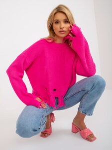 Fluo pink short asymmetrical sweater with