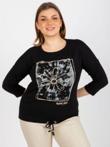 Lady's black blouse with a round