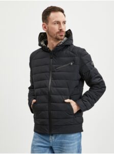 Black Mens Quilted Jacket Guess Stretch