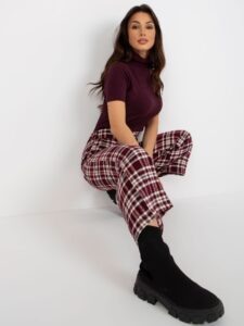 Burgundy wide checkered trousers