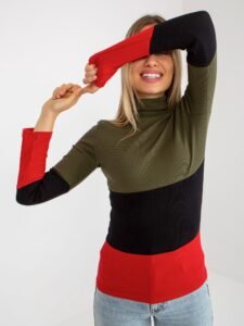 Khaki-red women's basic blouse with